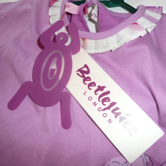 Beetlejuice London Little Girl SZ 6 Purple Dress Watercolor Like Flower Ruffles - Picture 7 of 11